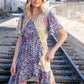 Navy Surplice Ditzy Floral Ruffle Hem Midi Dress