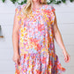 Lilac & Peach Floral Yoke Poplin Woven Dress