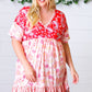 Red & Blush Floral Paisley Ruffle Hem Pocketed Dress