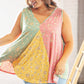 Sage Color Block Floral V Neck Swing Tank Top
