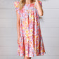 Lilac & Peach Floral Yoke Poplin Woven Dress