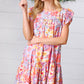 Lilac & Peach Floral Yoke Poplin Woven Dress