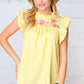Light Yellow Floral Embroidered Ruffle Top