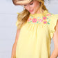 Light Yellow Floral Embroidered Ruffle Top