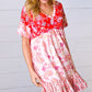 Red & Blush Floral Paisley Ruffle Hem Pocketed Dress
