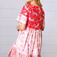 Red & Blush Floral Paisley Ruffle Hem Pocketed Dress