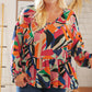 Multi Geo Woven Babydoll V-Neck Top