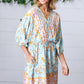 Light Blue Boho Challis Surplice Pocketed Dress