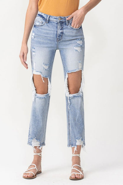 Lovervet Full Size Amari Destroyed High Rise Crop Straight Jeans