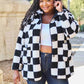 Double Take Full Size Checkered Button Front Coat with Pockets