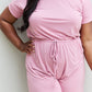 Zenana Chilled Out Full Size Short Sleeve Romper in Light Carnation Pink
