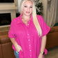 Gauze Button Down Babydoll Blouse in Hot Pink