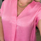 Pleat Front V-Neck Top in Pink Cosmos