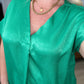Pleat Front V-Neck Top in Kelly Green
