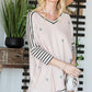 Jade By Jane Full Size Floral Striped V-Neck Slit Tunic Top