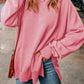Dropped Shoulder Round Neck Long Sleeve Blouse