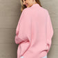 Zenana Comfort Awaits Slouchy Side Slit Sweater in Pink